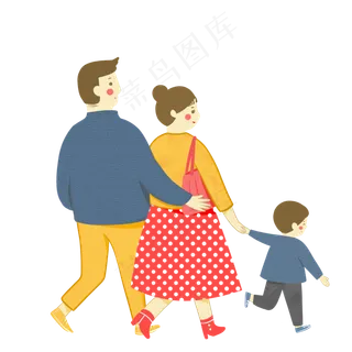 感恩节手绘扁平家人团圆散步png,免抠元素