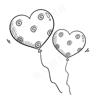 黑白色简约手绘六一儿童节爱心气,免抠元素