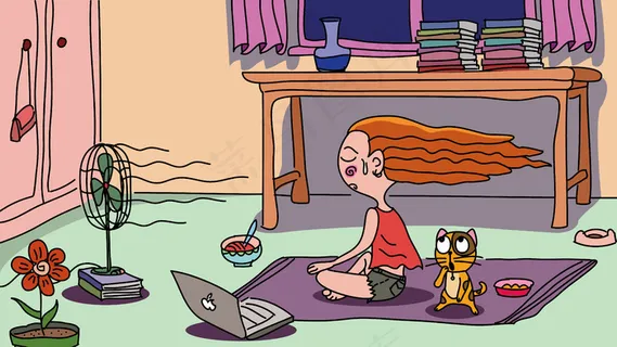 盛夏的空气中酷热难耐的女孩