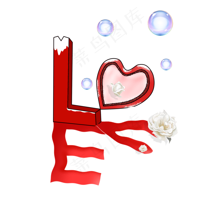 情人节创意LOVE艺术字玫瑰泡