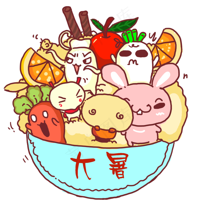 苹果橙子水果大聚集大暑表情包,免抠元素