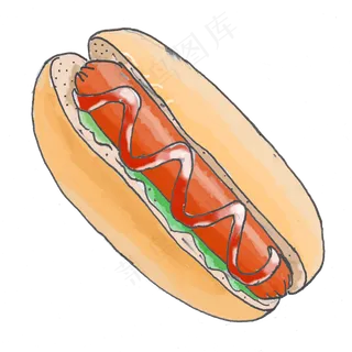 彩色手绘水彩热狗png免抠
