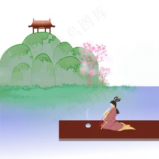 水畔凉箫古风风景仕女 水畔凉箫古风风景仕女