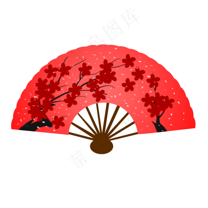 中国古风红色梅花折扇,免抠元素(2000*2000px 300 dpi )psd模版下载