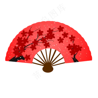 中国古风红色梅花折扇,免抠元素