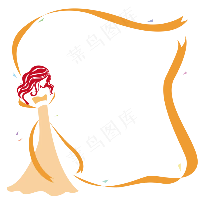 三八妇女节红发女性剪影矢量飘带,免抠元素(3543*3543px 300 dpi )ai矢量模版下载