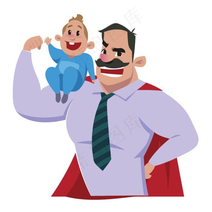 卡通父亲肩膀上的小孩矢量素材