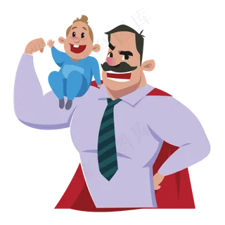 卡通父亲肩膀上的小孩矢量素材