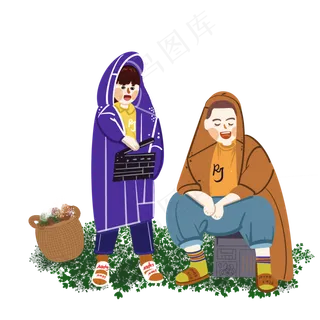 儿童节小男孩和小女孩在草地上玩