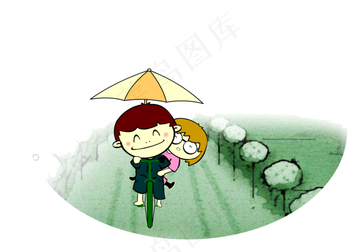 小男孩骑自行车带小女孩去上学