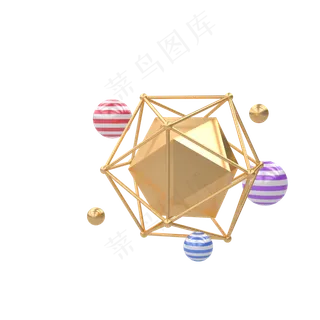 C4D女王节金色立体宝石球体质感图,免抠元素