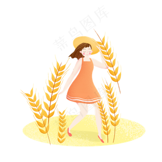 麦子熟了芒种女孩png素材