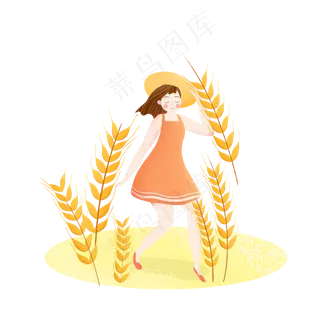 麦子熟了芒种女孩png素材