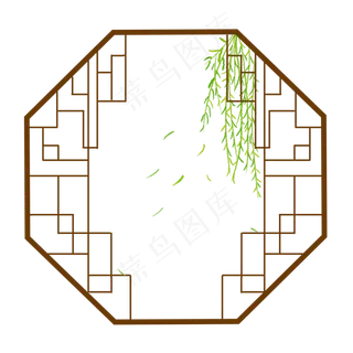 手绘中国风清明节柳叶边框,免抠元素