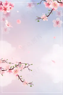 枝头上盛开的粉色桃花