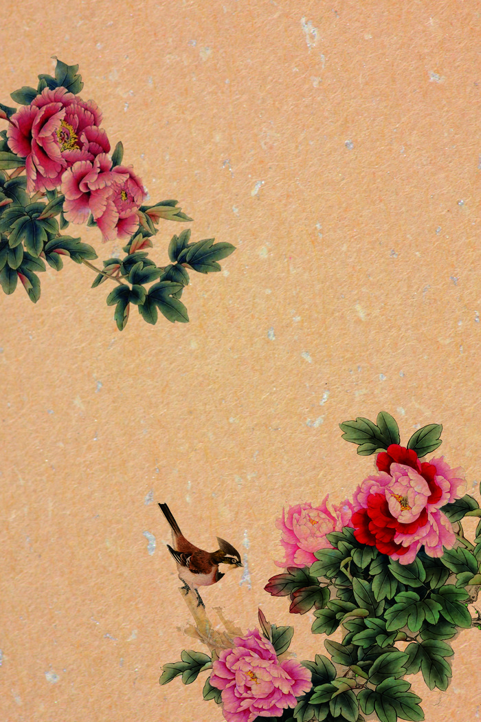 简单牡丹鸟儿工笔画背景