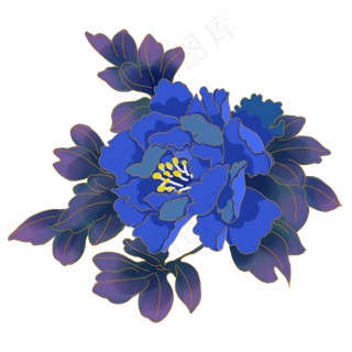 中秋节蓝紫色牡丹花,免抠元素