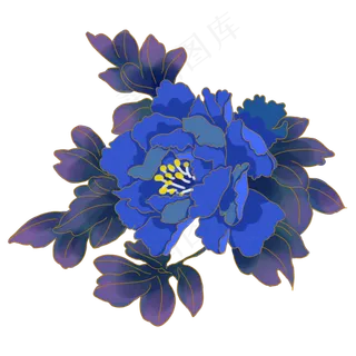 中秋节蓝紫色牡丹花,免抠元素