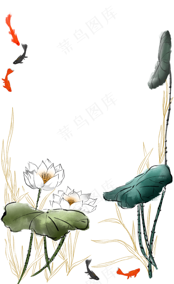 水墨荷花荷叶边框