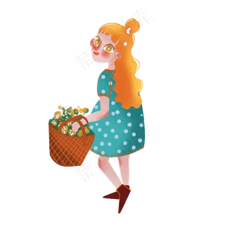 夏季儿童节可爱卡通手绘提花篮女