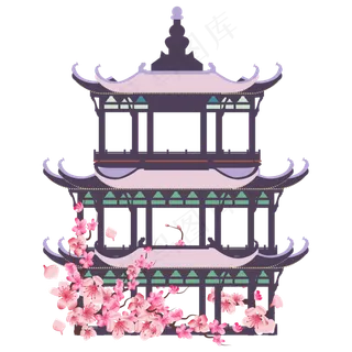 春季樱花亭子建筑