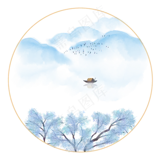 中国风水彩山水船