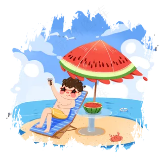 暑假暑期夏天手绘风png,免抠元素
