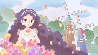 女生节棕色长发梦幻少女