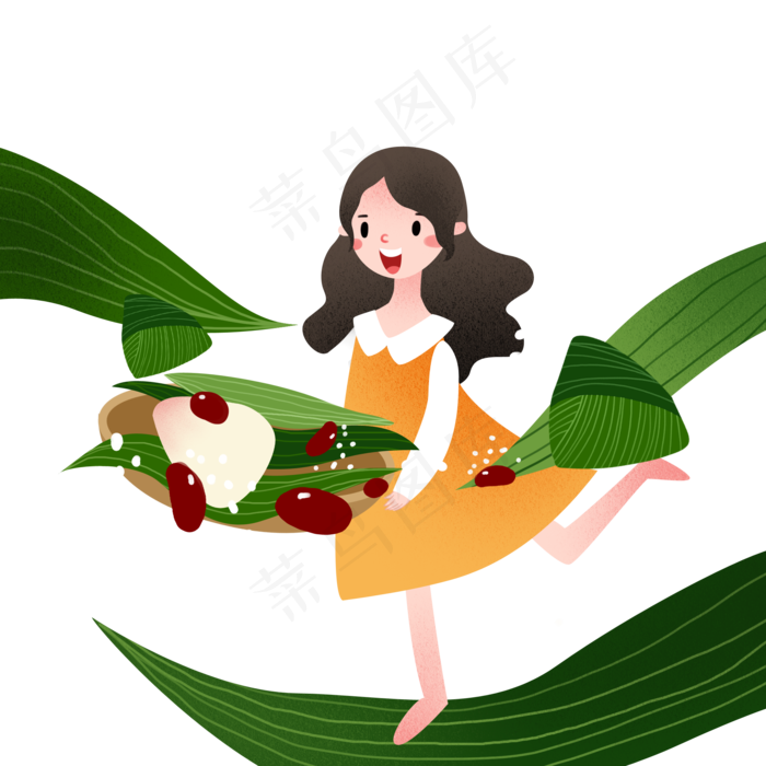 拿着粽子的小女孩