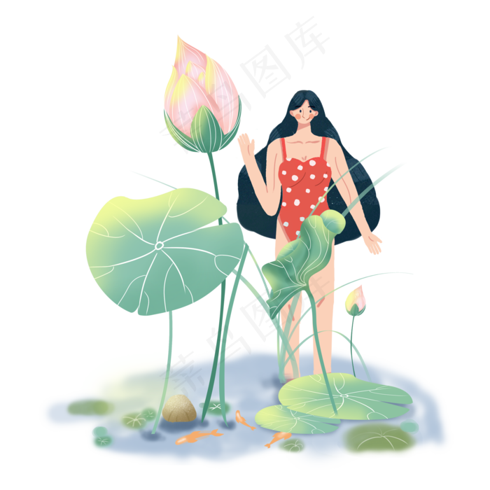 大暑女孩在荷花池中PNG