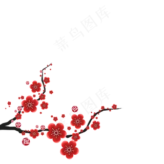 农历新年创意扁平红色梅花免抠素
