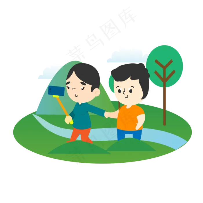 手绘可爱清明节朋友踏青出游(2500*2500px 300 dpi )ai矢量模版下载