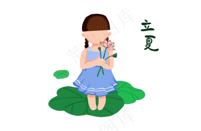 立夏清新小女孩抱荷花