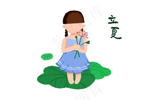 立夏清新小女孩抱荷花