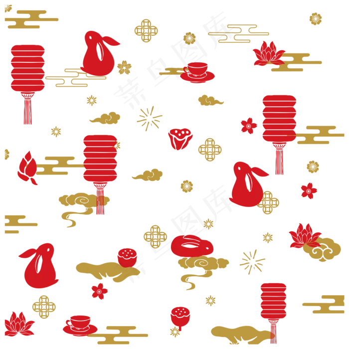 中秋红色金色灯笼月饼荷花云矢量(2000X2000(DPI:300))psd模版下载