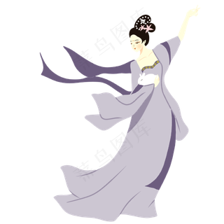 手绘矢量古风少女中秋节嫦娥玉兔,免抠元素