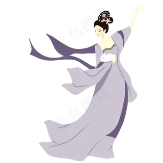 手绘矢量古风少女中秋节嫦娥玉兔,免抠元素