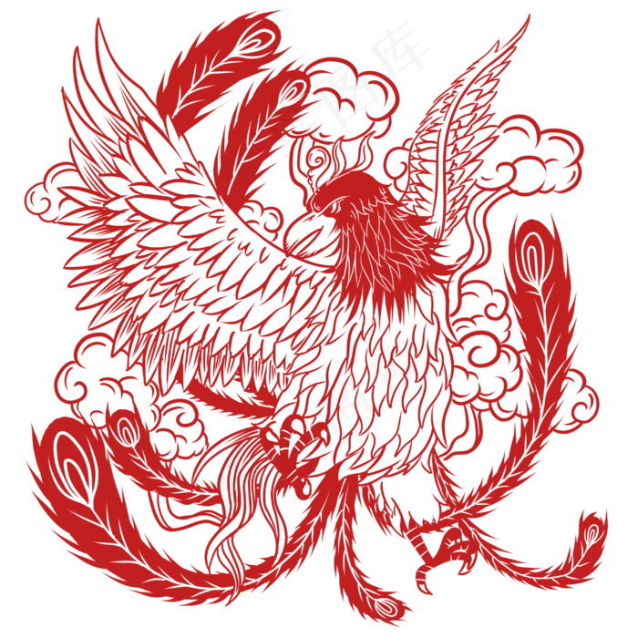 中国风喜庆剪纸窗花凤凰,免抠元素(3000*3000px 300 dpi )psd模版下载