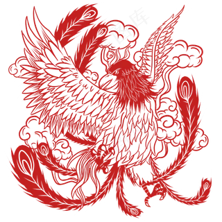 中国风喜庆剪纸窗花凤凰,免抠元素