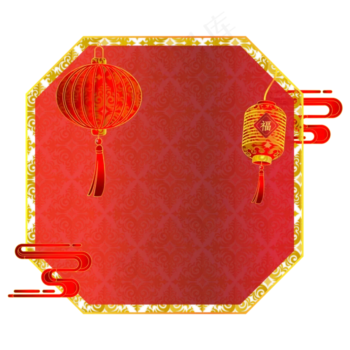 新年红色灯笼边框,免抠元素(2000*2000px 300 dpi )ai矢量模版下载