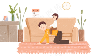 父亲节爸爸和儿子玩耍场景