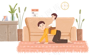 父亲节爸爸和儿子玩耍场景