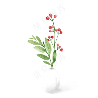 水彩植物绿叶手绘风小清新