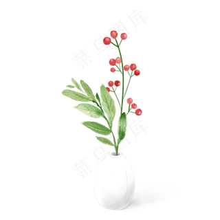 水彩植物绿叶手绘风小清新