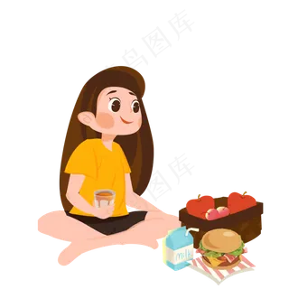 卡通小女孩吃水果免抠图