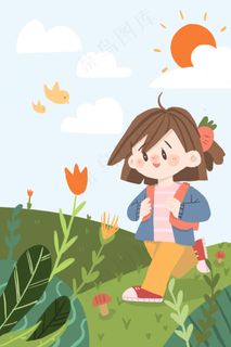 五一劳动节出游清新儿童插画