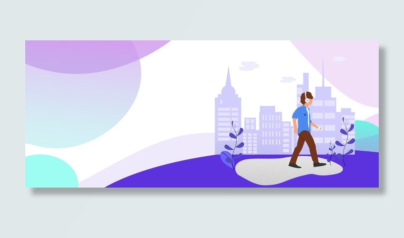 清新扁平几何城市建筑运动徒步背景海报