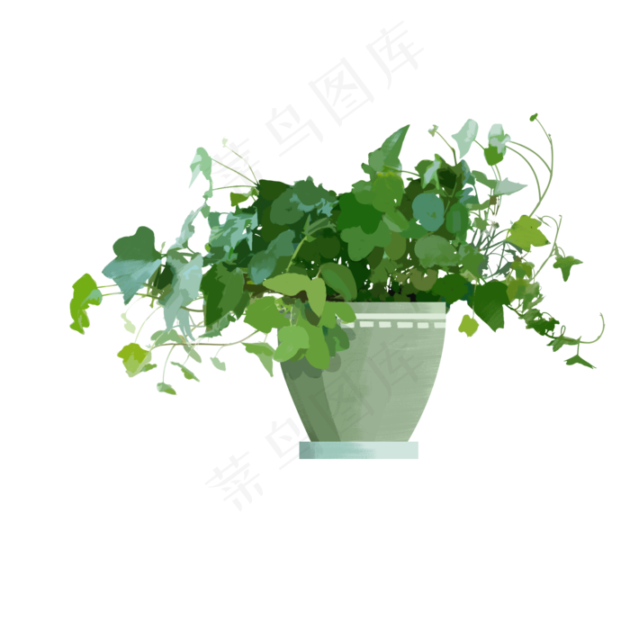 手绘植物盆栽插画,免抠元素