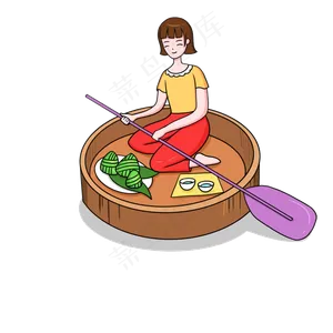 端午节暖色系划船女孩卡通免扣