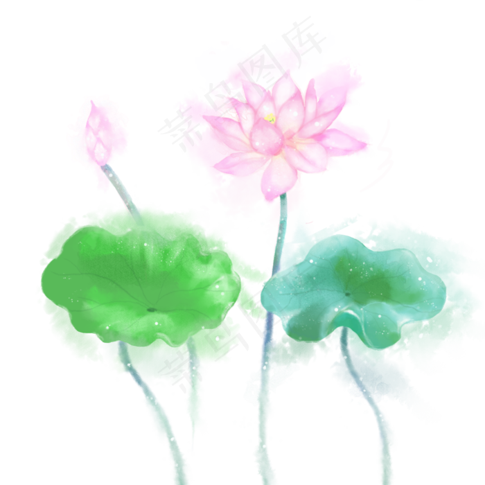 水墨水彩小清新荷花